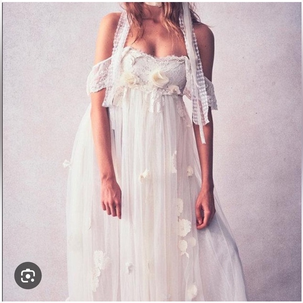 LoveShackFancy Irene Strapless Cream Floral Gown